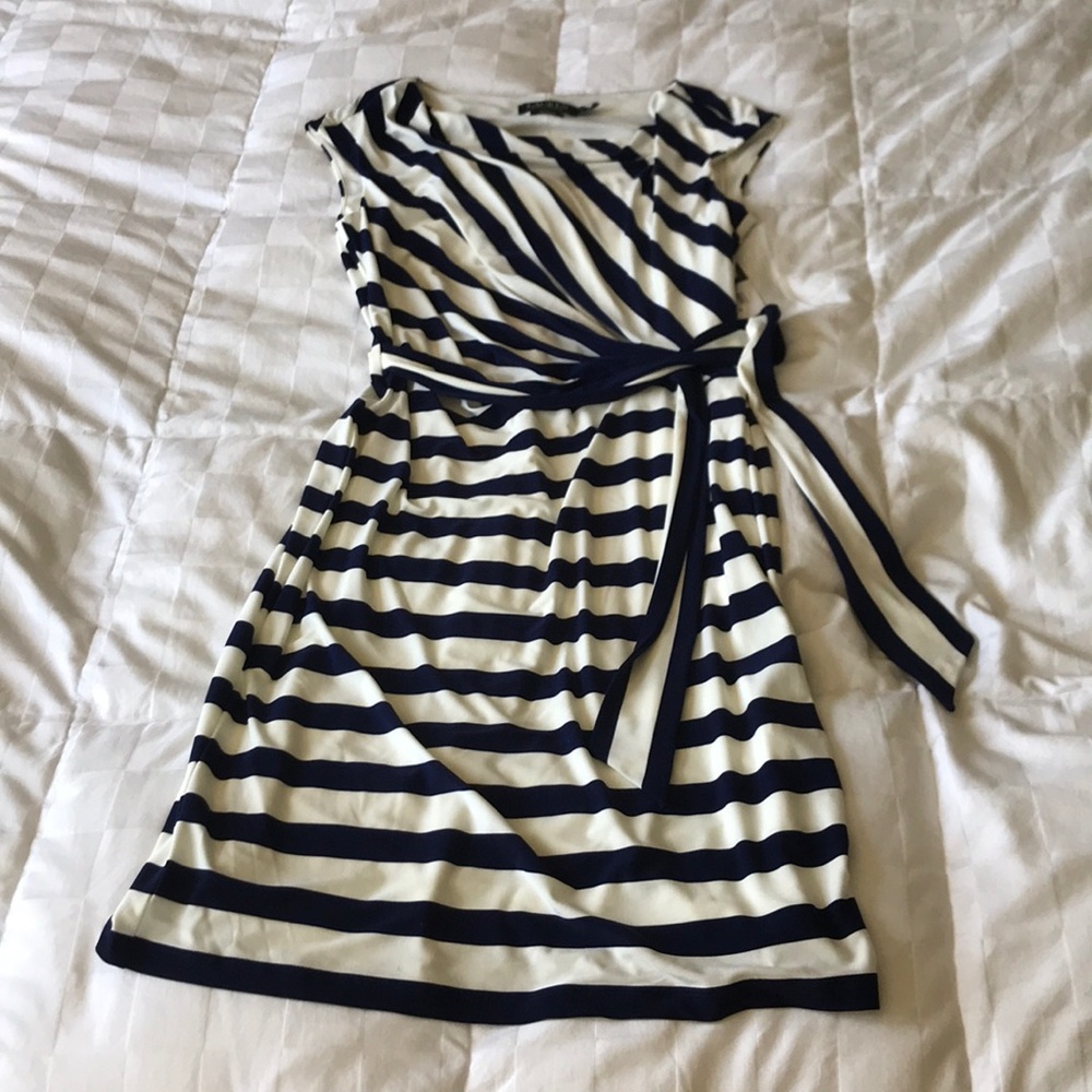 LAUREN Sleeveless Navy & Off-white Striped Dress